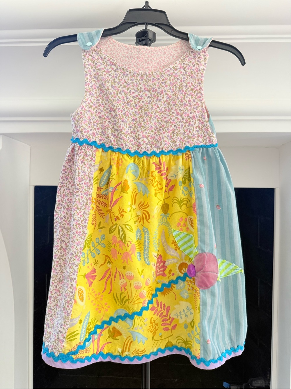 Bercot Girls Yellow Floral Patchwork Sundress with Aqua Trim